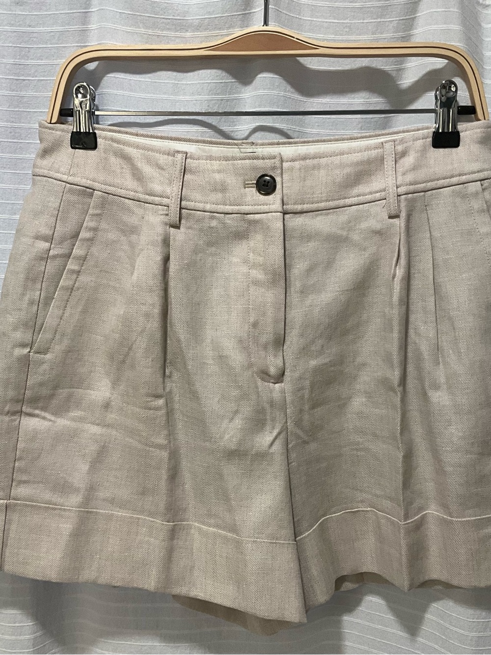 J. Crew Light Beige Linen-Blend High-Waist Pleated Shorts
